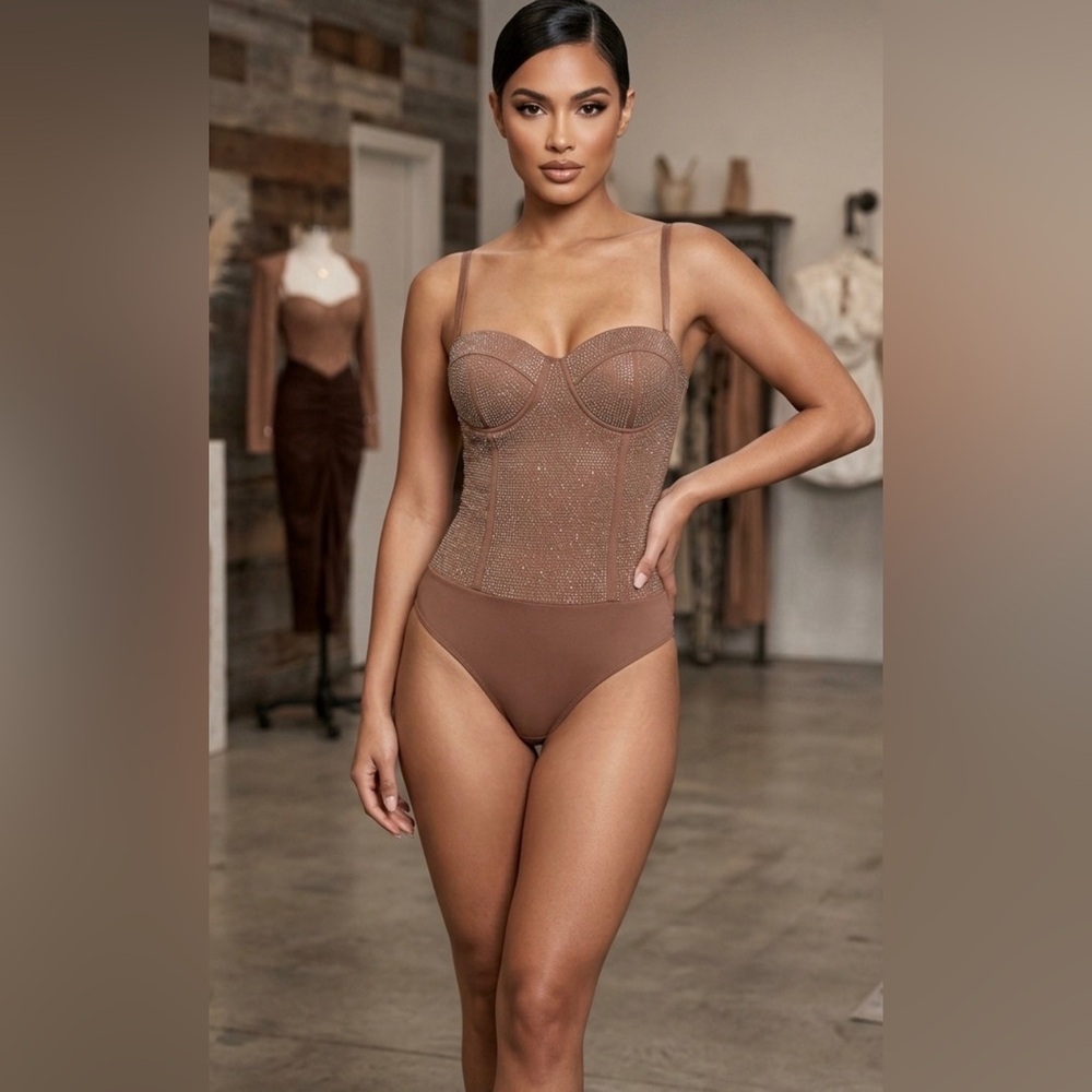 Women's Shimmery Tan Bustier Bodysuit